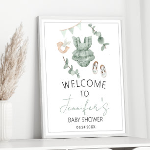 Eucalyptus elegant girl baby shower Welcome Poster
