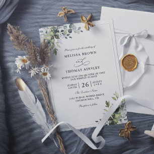 Eucalyptus Elegant Modern Budget QR Code Wedding Invitation