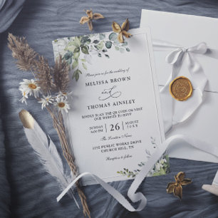 Eucalyptus Elegant Modern Budget QR Code Wedding Invitation