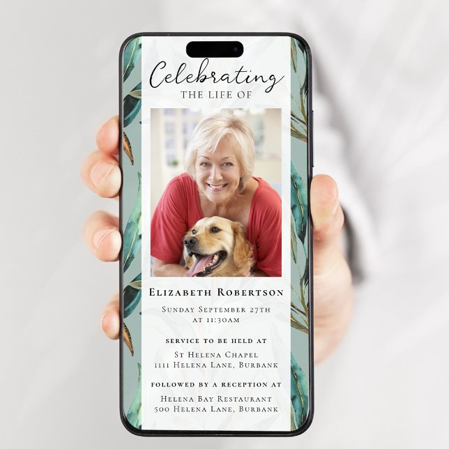 Eucalyptus Elegant Photo Funeral Digital Evite Invitation (Creator Uploaded)