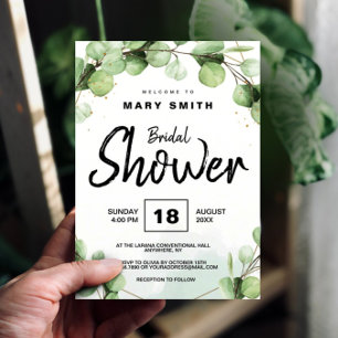 Eucalyptus Elegant Rustic Simple Bridal Shower Invitation