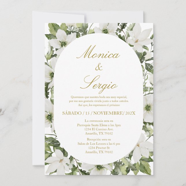 Eucalyptus Elegant Wedding Invitation in Spanish (Front)