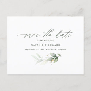 Eucalyptus elegant wedding save the date announcement postcard