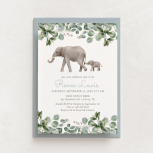Eucalyptus Elephant Boy Baby Shower Invitation