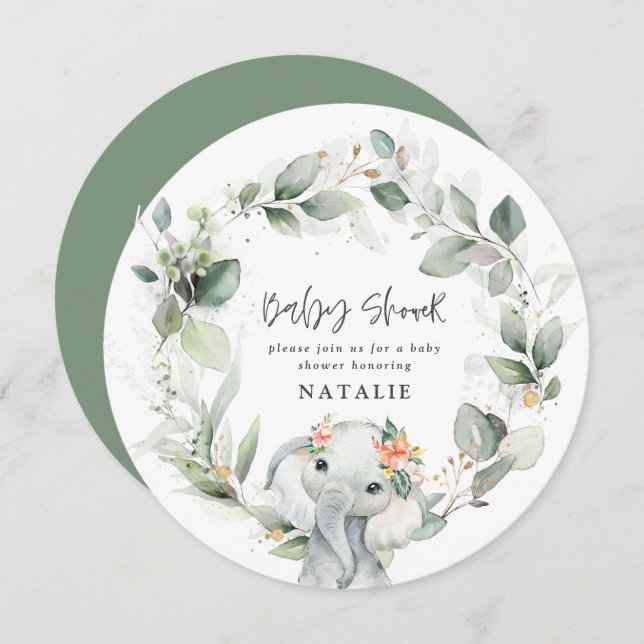 eucalyptus elephant cute green baby shower invitat invitation (Front/Back)