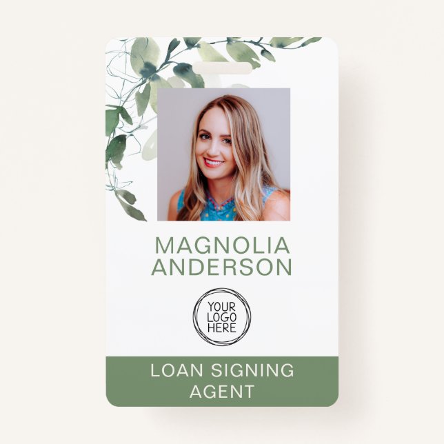 Eucalyptus Employee Photo Logo Barcode Name ID Badge (Front)