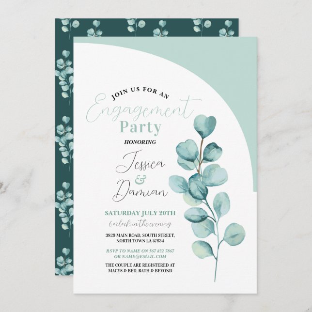 Eucalyptus Engagement Party Couples Shower Leaves  Invitation (Front/Back)