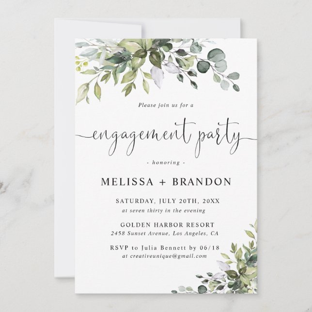 Eucalyptus Engagement Party Invitation (Front)