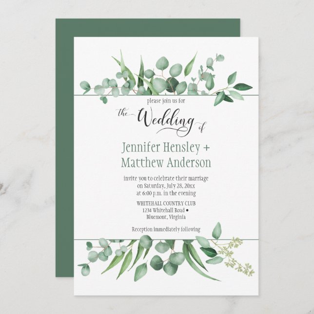 Eucalyptus Envy Framed Wedding Invitation (Front/Back)