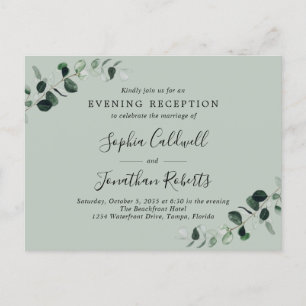 Eucalyptus Evening Wedding Reception Invitation Postcard