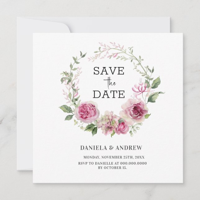 Eucalyptus Everlasting Embrace Pink Peony Wreath  Save The Date (Front)