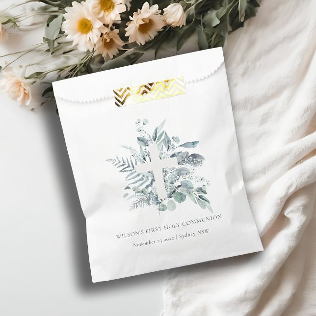 Eucalyptus Fern Foliage Cross First Holy Communion Favour Bags (Creator Uploaded)