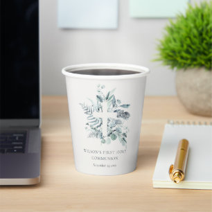 Eucalyptus Fern Foliage Cross First Holy Communion Paper Cups