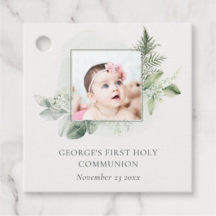 Eucalyptus Fern Foliage Photo First Holy Communion Favour Tags