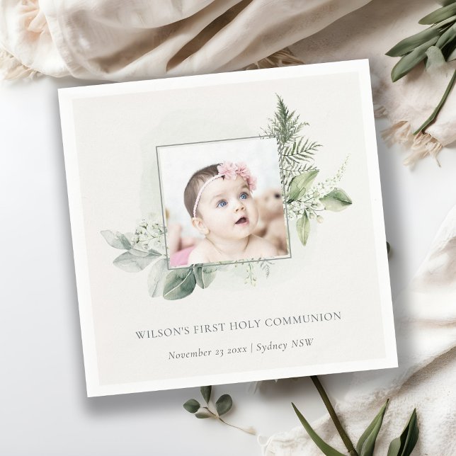 Eucalyptus Fern Foliage Photo First Holy Communion Napkin (Creator Uploaded)