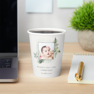 Eucalyptus Fern Foliage Photo First Holy Communion Paper Cups