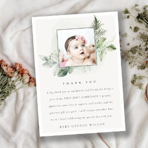 Eucalyptus Fern Foliage Photo First Holy Communion Thank You Card