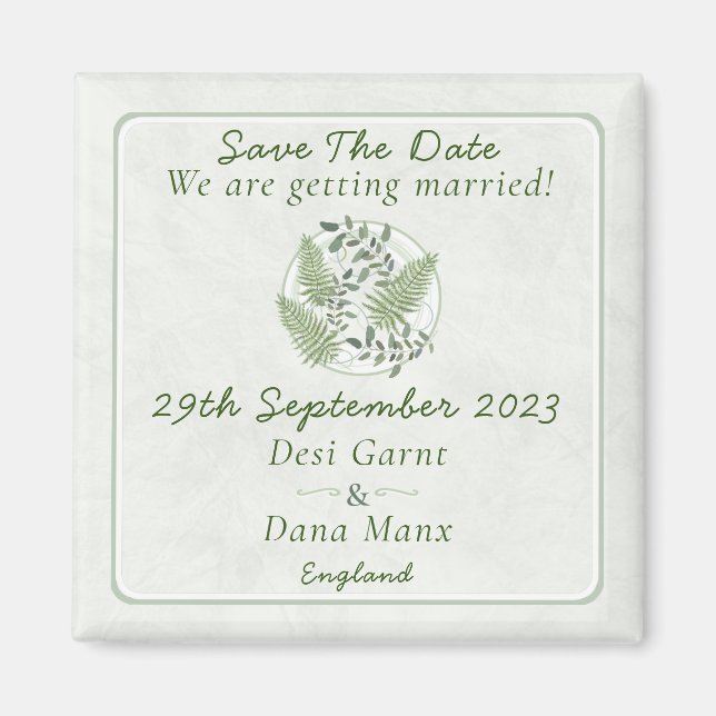 Eucalyptus & Fern Rings Wedding Save The Date Magnet (Front)