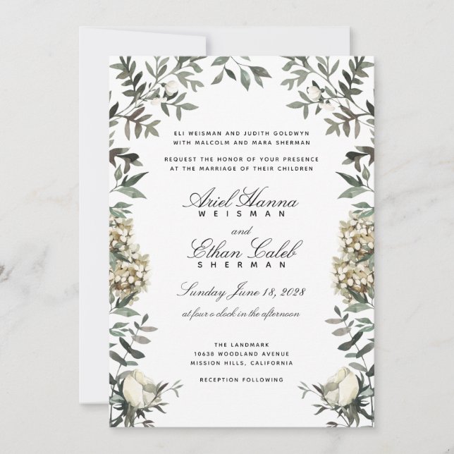 Eucalyptus Ferns White Flowers Archway Wedding  Invitation (Front)