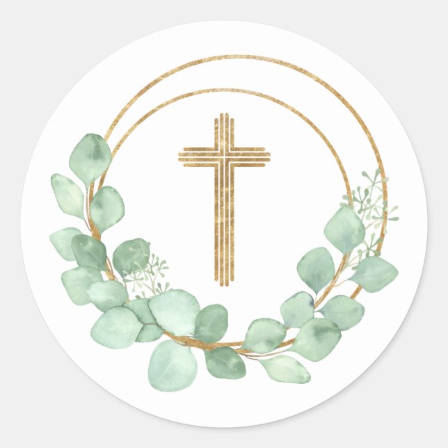 Eucalyptus First Communion Classic Round Sticker (Front)