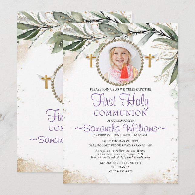 Eucalyptus First Communion  Invitation (Front/Back)
