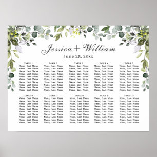 Eucalyptus Floral 10 Tables Wedding SEATING CHART