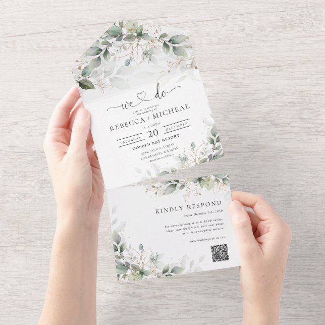 Eucalyptus Floral All in One Wedding Invite (Tearaway)