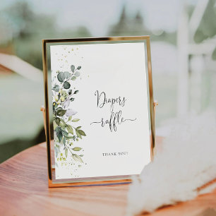 Eucalyptus Floral Baby Shower Diapers Raffle Sign