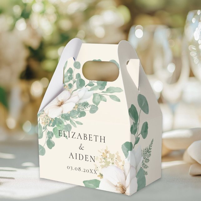 Eucalyptus Floral Beige Wedding Collection  Favour Box (Eucalyptus Floral Beige Wedding Collection Favor Boxes with your name and  date.)