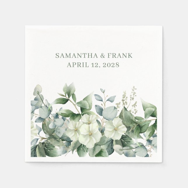 Eucalyptus Floral Border Wedding Napkin (Front)