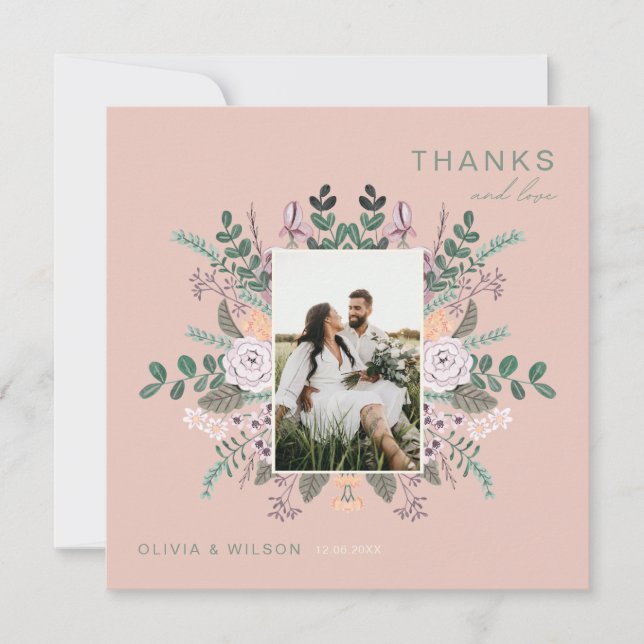 Eucalyptus Floral chic boho greenery thank you Invitation (Front)
