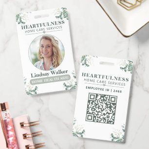 Eucalyptus Floral Custom Employee ID with QR Code Badge