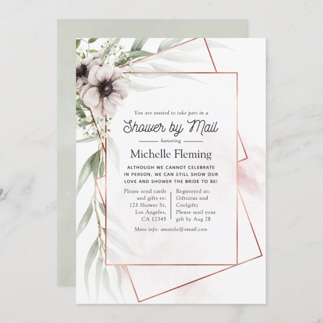 Eucalyptus Floral Geometric Bridal Shower by Mail Invitation (Front/Back)