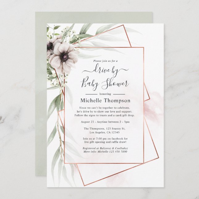 Eucalyptus Floral Geometric Drive By Shower Invitation (Front/Back)