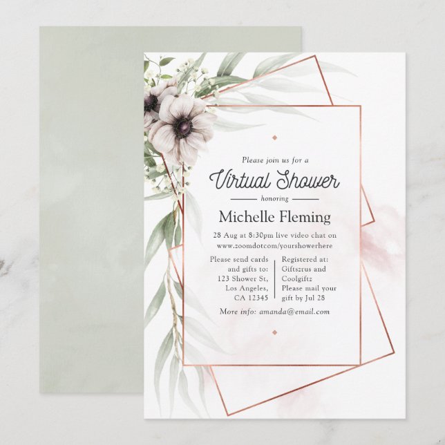 Eucalyptus Floral Geometric Virtual Baby Shower Invitation (Front/Back)