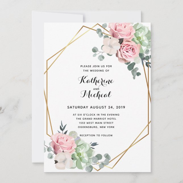 Eucalyptus floral geometric wedding invitation (Front)