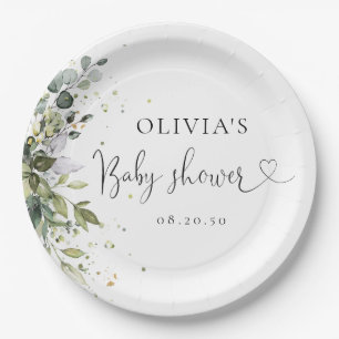 Eucalyptus Floral Greenery Baby Shower Paper Plate