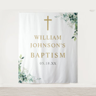 Eucalyptus Floral Greenery  Baptism Photo Backdrop Tapestry