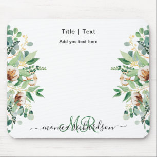 Eucalyptus Floral Greenery Monogram Simple Custom Mouse Pad