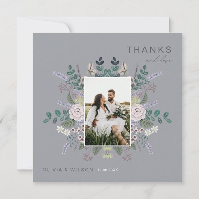 Eucalyptus floral Lavender Boho Greenery Thank you Invitation (Front)