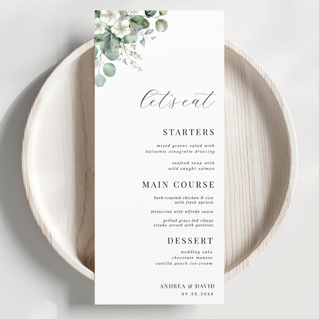 Eucalyptus Floral Leaves Let's Eat Script Wedding Menu (Creator Uploaded)