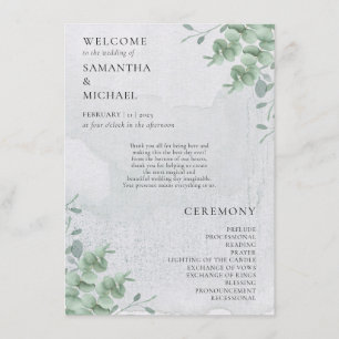 Eucalyptus floral minimal modern program wedding menu