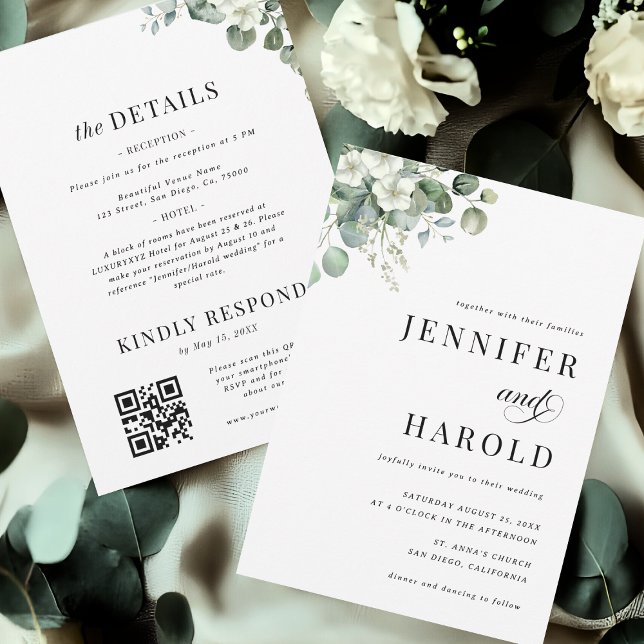 Eucalyptus Floral Minimal Plain All in One Wedding Invitation (Creator Uploaded)