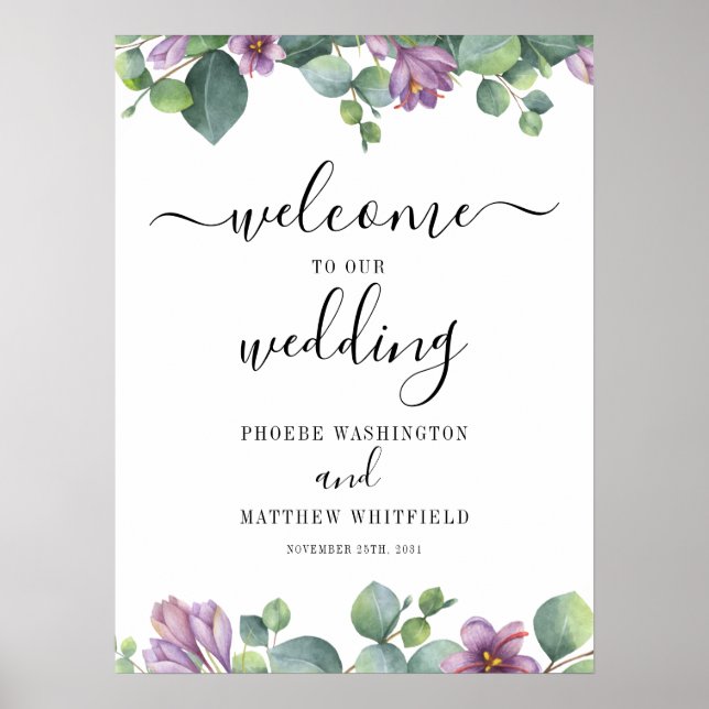 Eucalyptus Floral Modern Welcome Wedding Sign (Front)