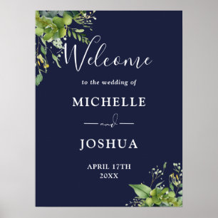 Eucalyptus Floral Navy Blue Wedding Welcome Sign