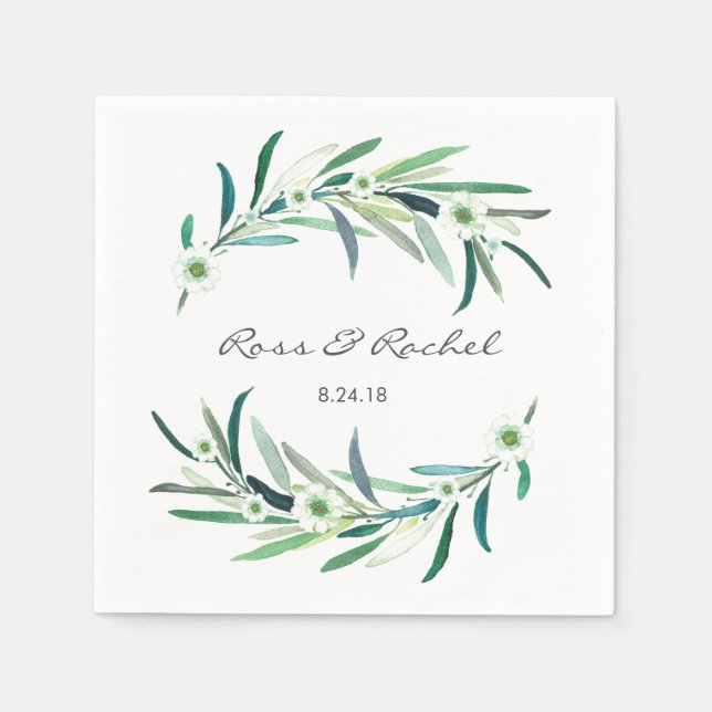 Eucalyptus Floral Personalised Wedding Napkin (Front)