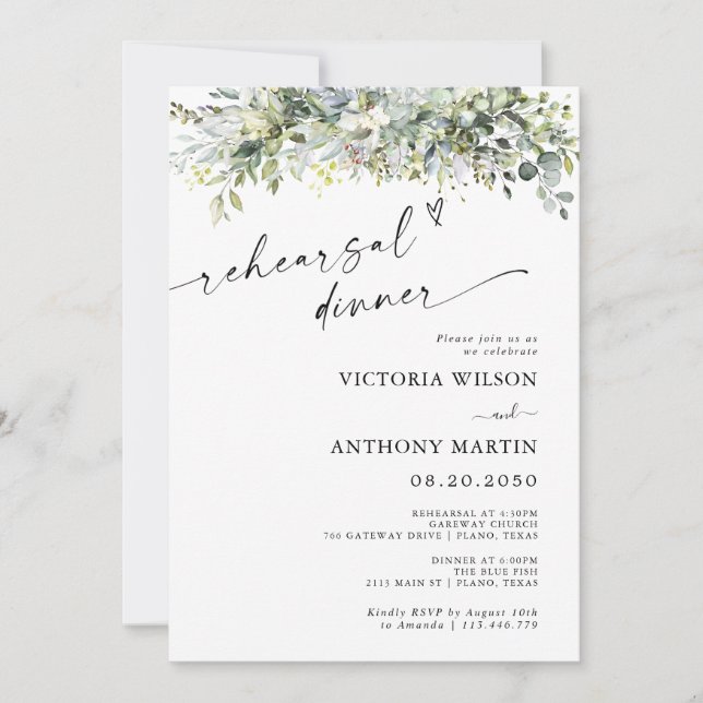 Eucalyptus Floral Rehearsal Dinner Invitation (Front)