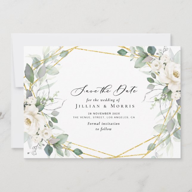 eucalyptus floral save the date invitation (Front)