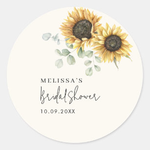Eucalyptus Floral Sunflower Bridal Shower Classic Round Sticker