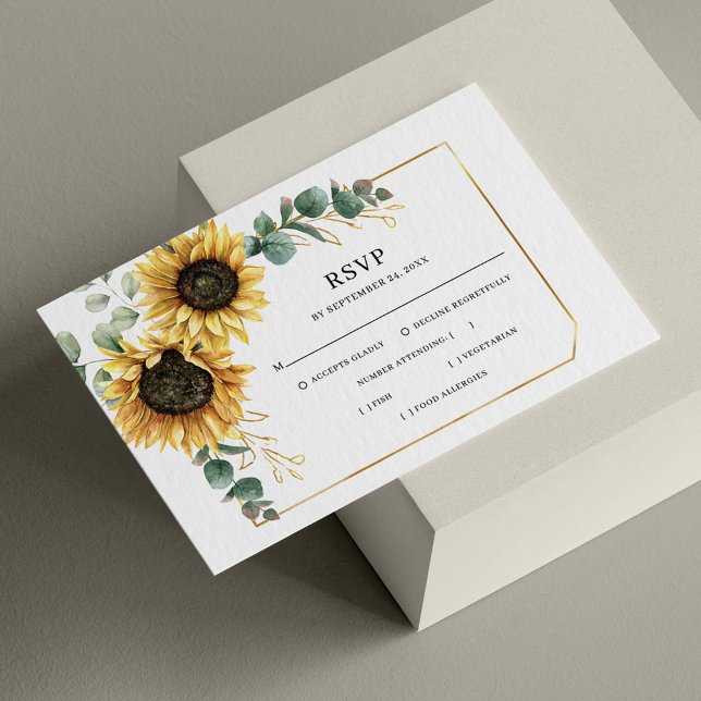 Eucalyptus Floral Sunflower Geometric RSVP Card (Creator Uploaded)